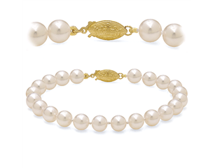 14k Yellow Gold 7 Inch 7-7.5mm Akoya Pearl "Dynasty" Bracelet